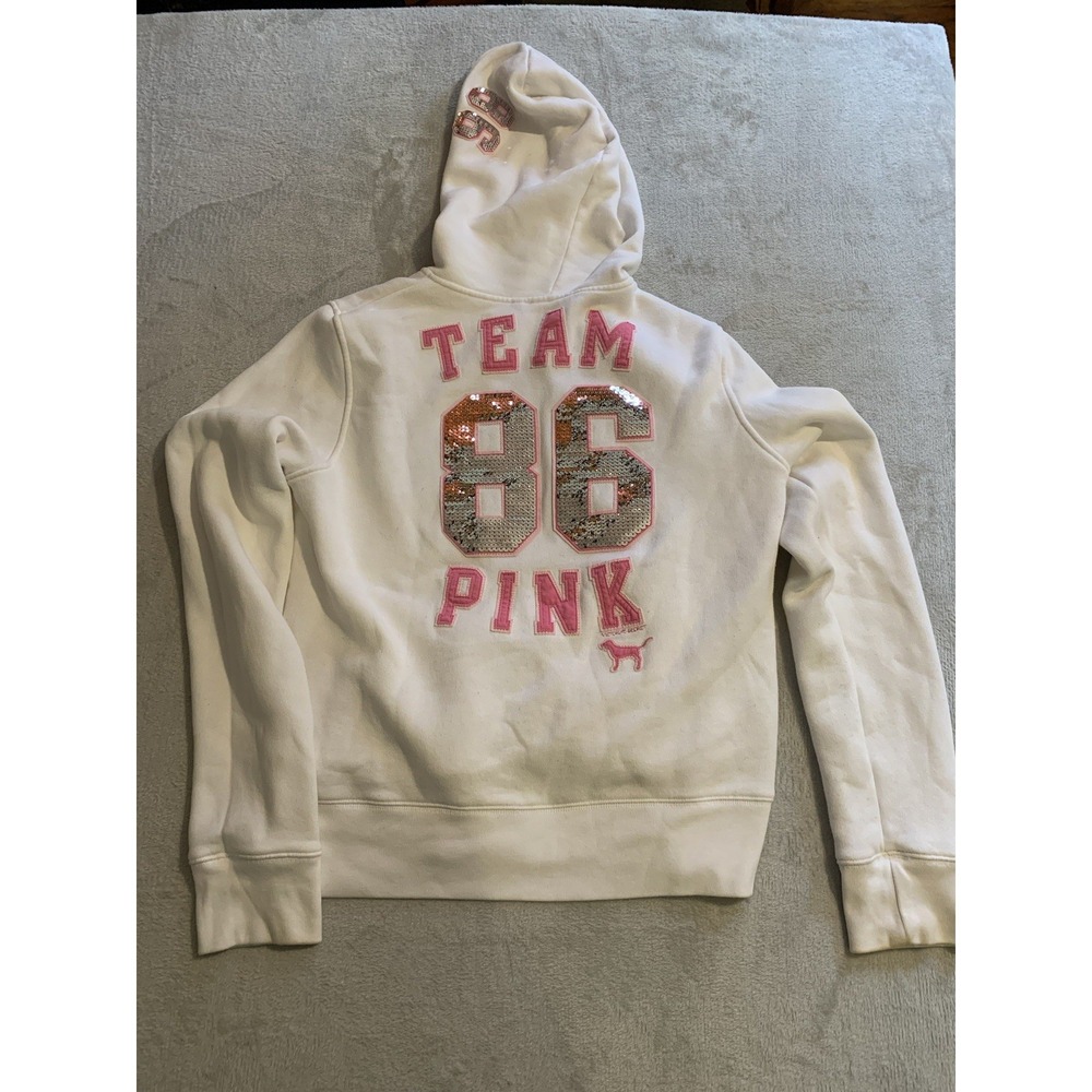 VS PINK VINTAGE 2006 FULL ZIP HOODIE SWEATSHIRT "TEAM PINK" 86 BLING DOG RARE LG